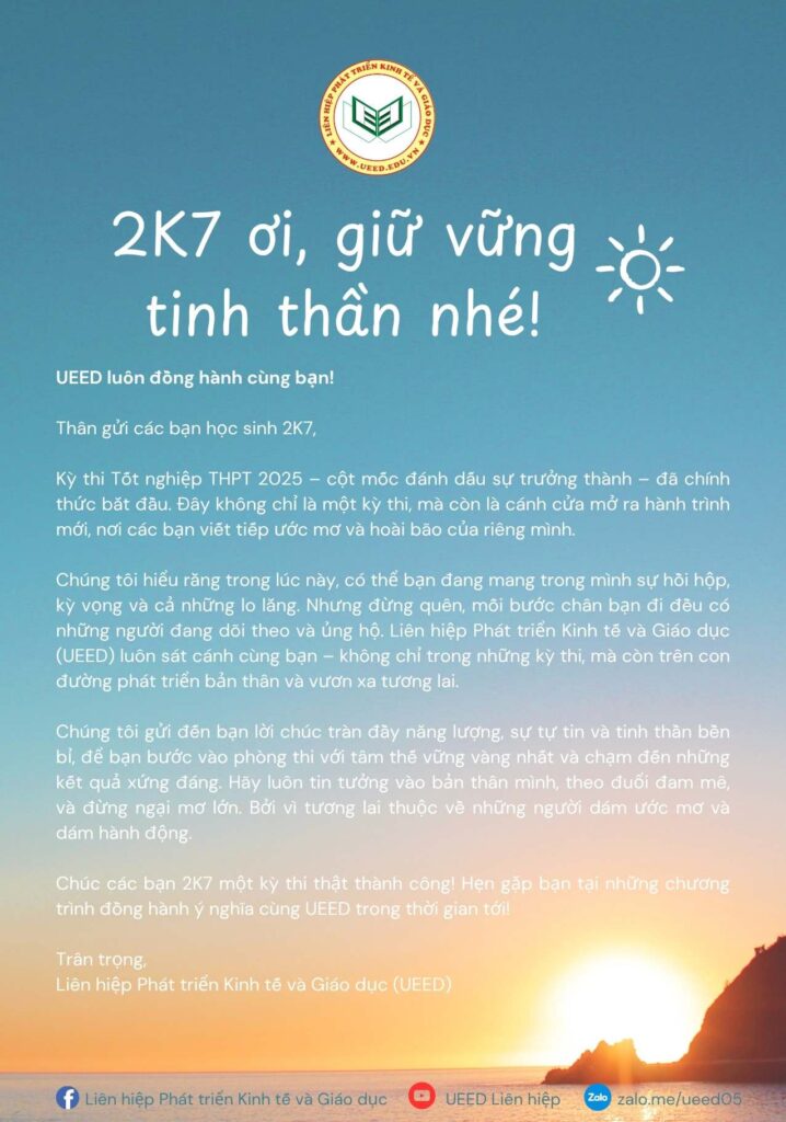 UEED chúc các em 2k7 thi tốt kì thi tốt nghiệp THPT, Đại học 2025
