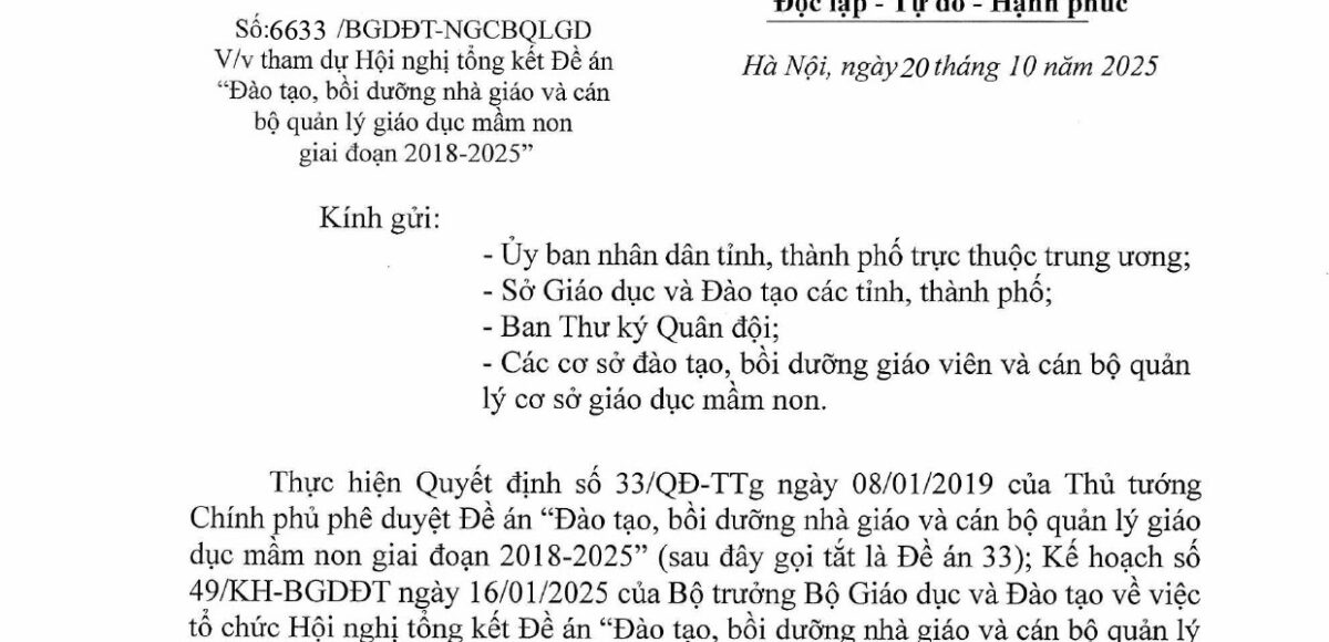 Hội nghị tổng kết Đề án đào tạo, bồi dưỡng nhà giáo và cán bộ quản lý giáo dục mầm non giai đoạn 2018–2025